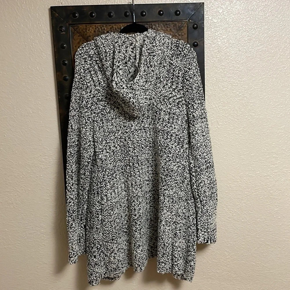 Saltwater Luxe Knit Hooded Sweater XL Cardigan Open Front Black Off White Marled - Picture 3 of 8